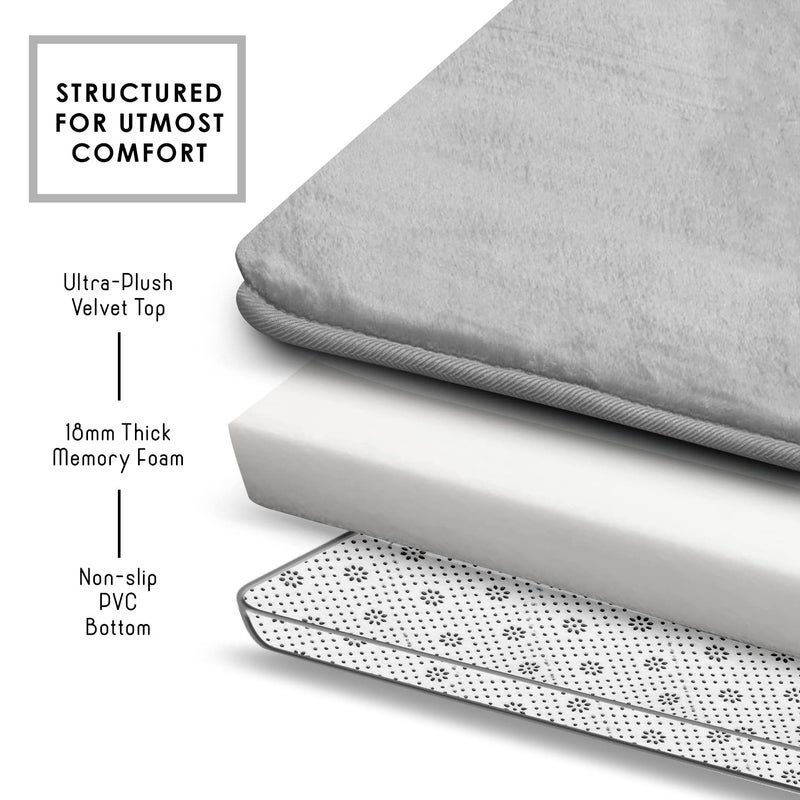 Clara Clark 3 Piece Bathroom Rugs Bath Mat Set, Velvet Memory Foam Bath Mats for Bathroom - Non-Slip, PVC Backing Bath Rugs, Washable - Dries Quickly, Silver - Image 5